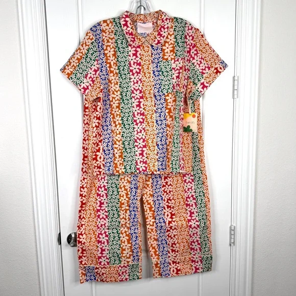 BANDO Floral Print Leisure Top & Pants Pajama Set NEW Size L Top XL Pant Daisies - Picture 2 of 14
